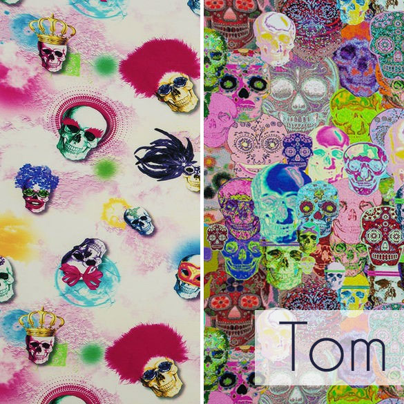 Baumwolljersey Tom von Swafing. Digitaldruck mit Totenköpfen.